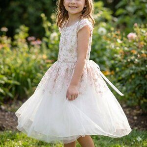 Rare Editions Blush Pink Floral Embroidered Tulle Formal Dress Girls Size 8